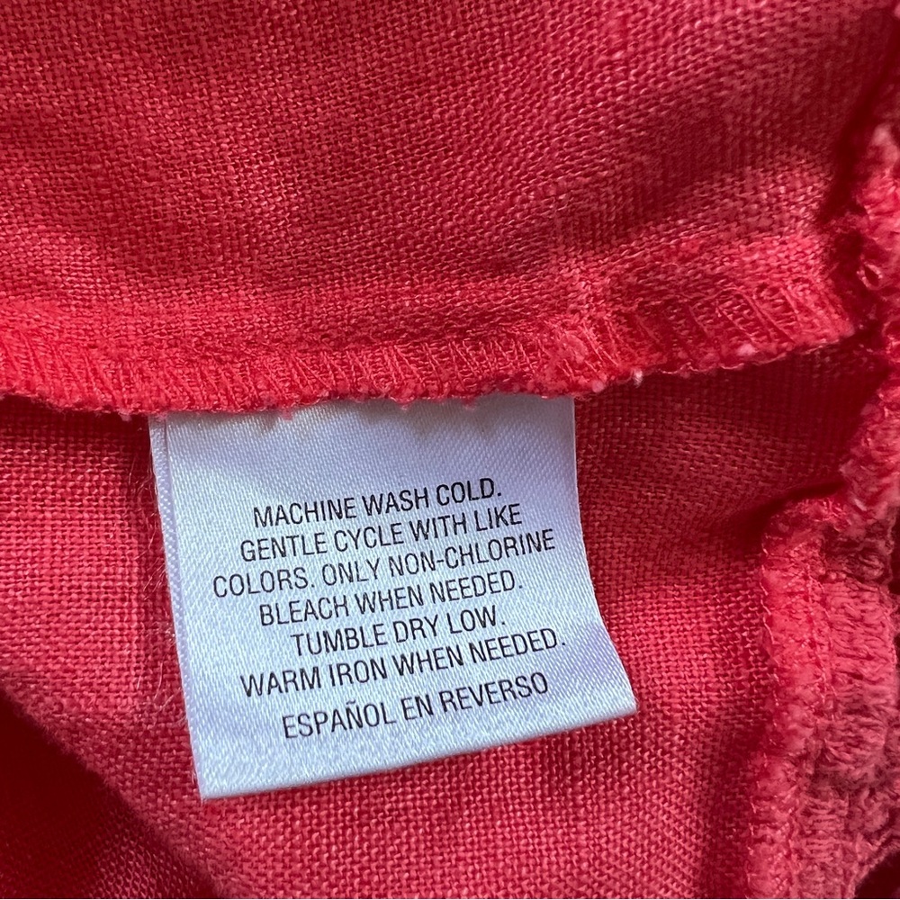 Linen Charter Club Luxury Coral Embroidered Sleeve Hem Neck Smocked Top - Picture 6 of 6